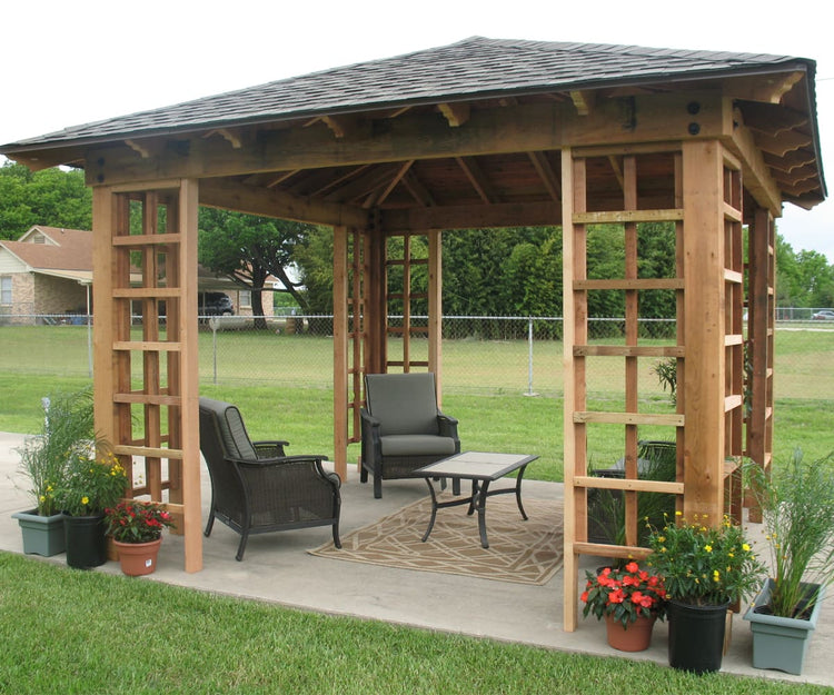 Pavilion with Corner Trellises Pavilion with Corner Trellises