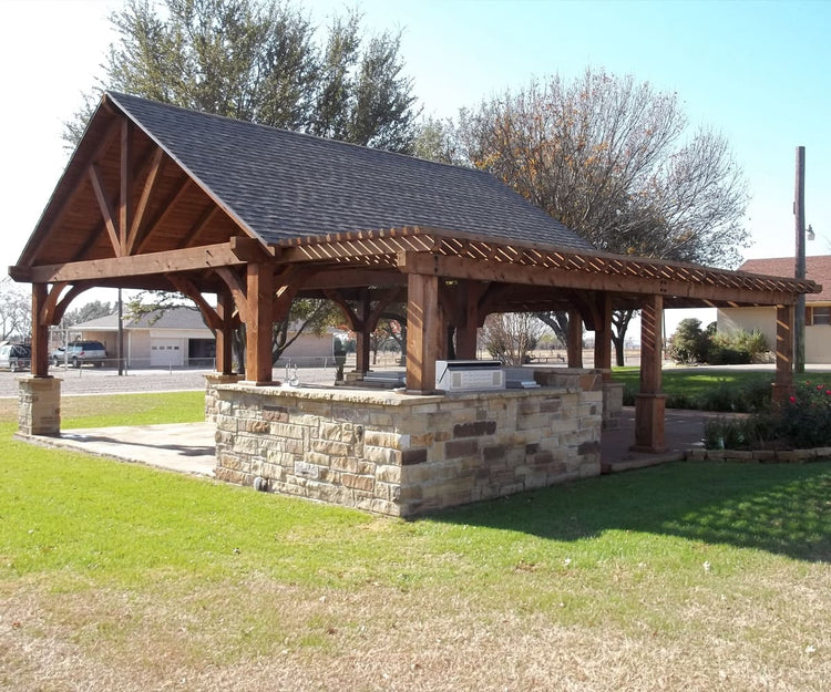 Pavilion Pergola with Stone Grill Area Pavilion Pergola with Stone Grill Area